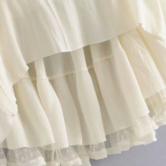 NEW Strappy Plunge Halter Dot Ruffle Mini Dress Off White Cream Ivory - Picture 9 of 13